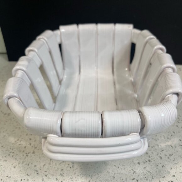 Vintage TADINATE Italian Ceramic Glazed Woven Basket Made in Italy 12 x 9 - Picture 11 of 16